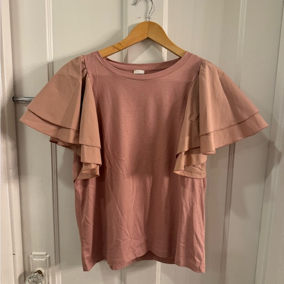 8 by Yoox pink flutter sleeve top - Picture 1 of 8